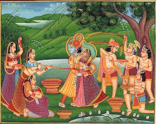 Krishna, the new love-god known as Madanamohana, he-who-can-charm-Cupid; Miniature painting 