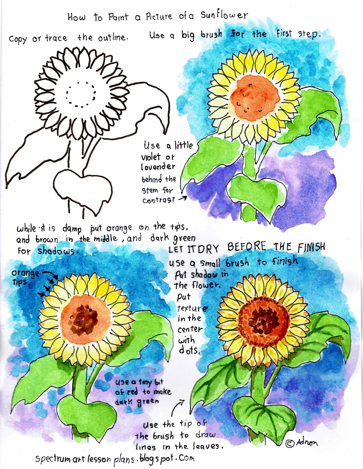 Adron S Art Lesson Plans Printable How To Paint A Picture Of A Sunflower Worksheet