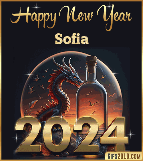 Dragon gif wishes Happy New Year 2024 Sofia