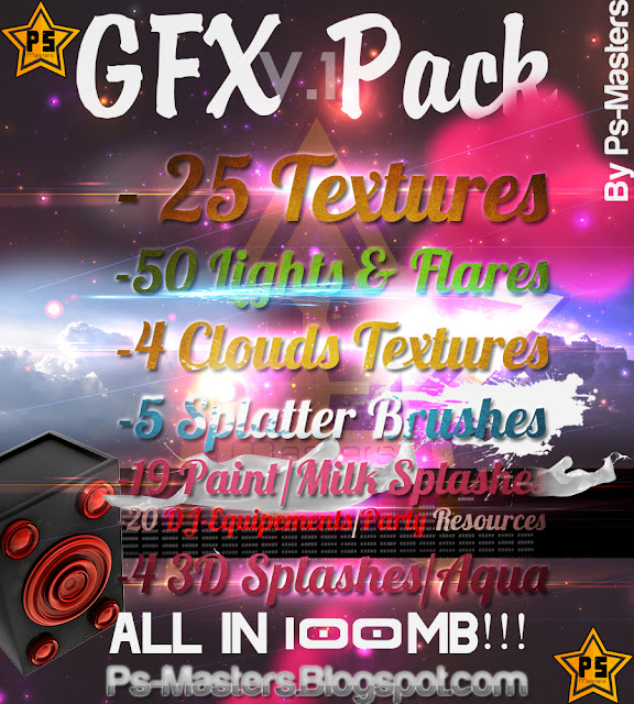 Flares Textures Lights Clouds Splatter Brushes DJ Equipements Party Resources Flyer 3D 3D Splashes Aqua 100MB Pack