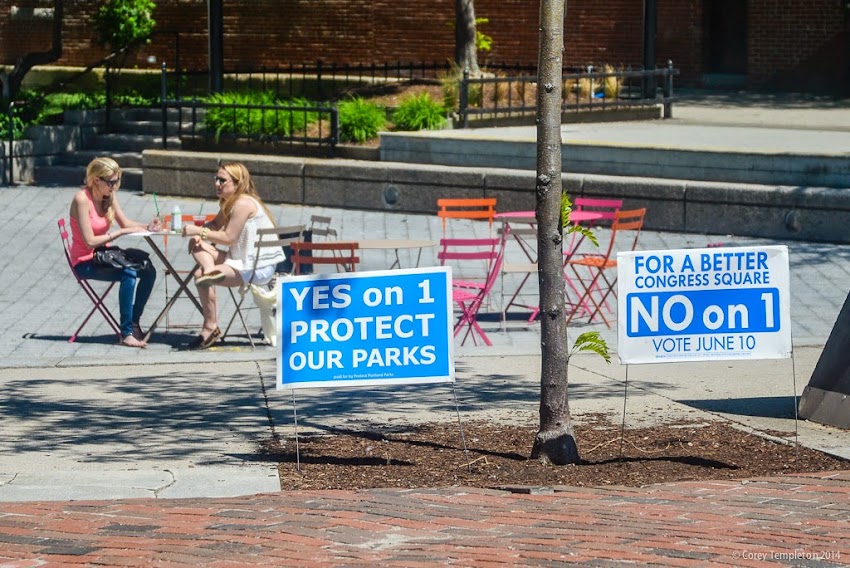 Portland, Maine Congress Square Park Yes on 1 No on 1 Voting Signs June 10 2014 photo by Corey Templeton