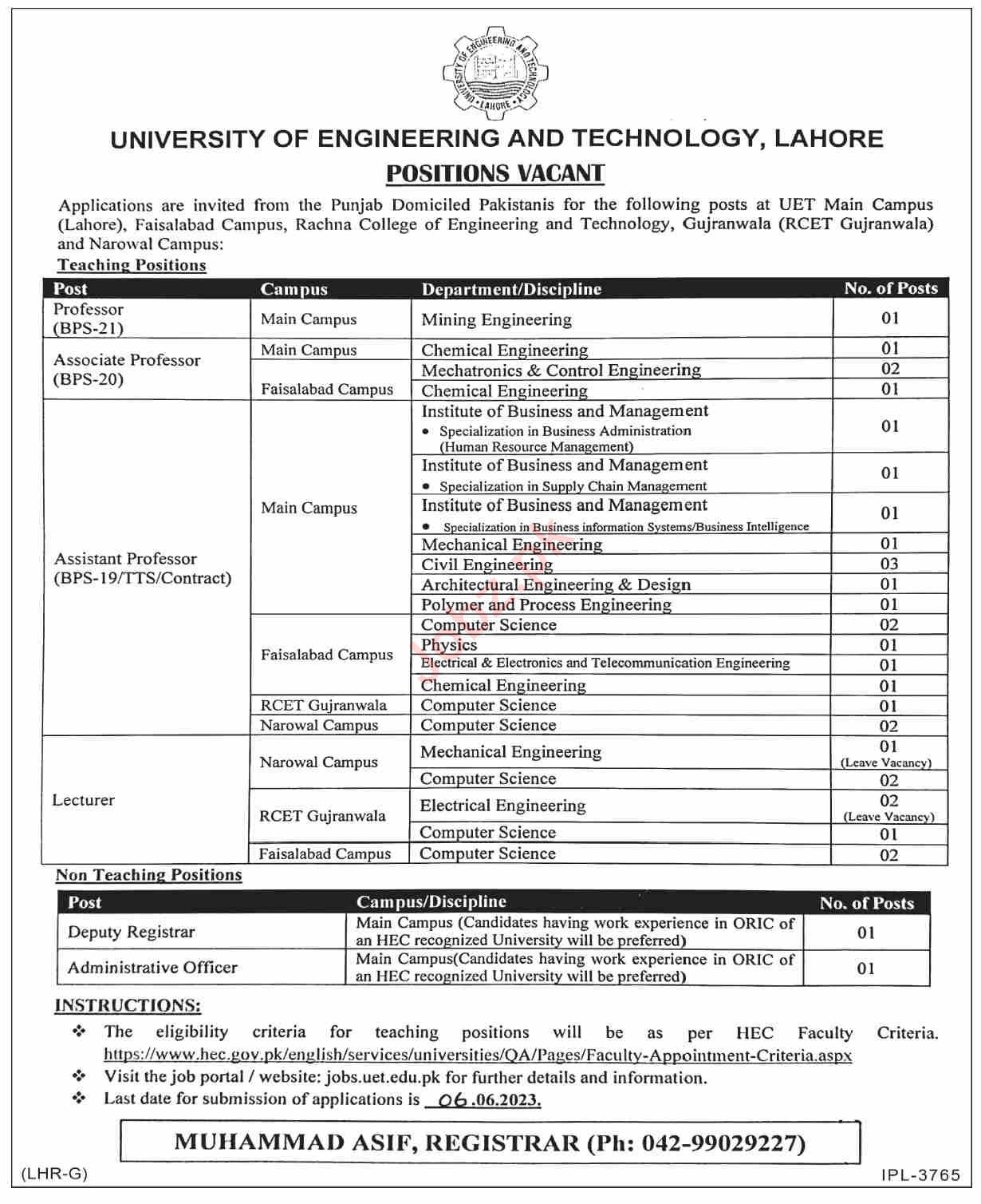 Jobs in University of Engineering and Technology UET