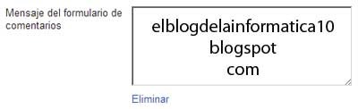 Mensaje en el formulario de comentarios