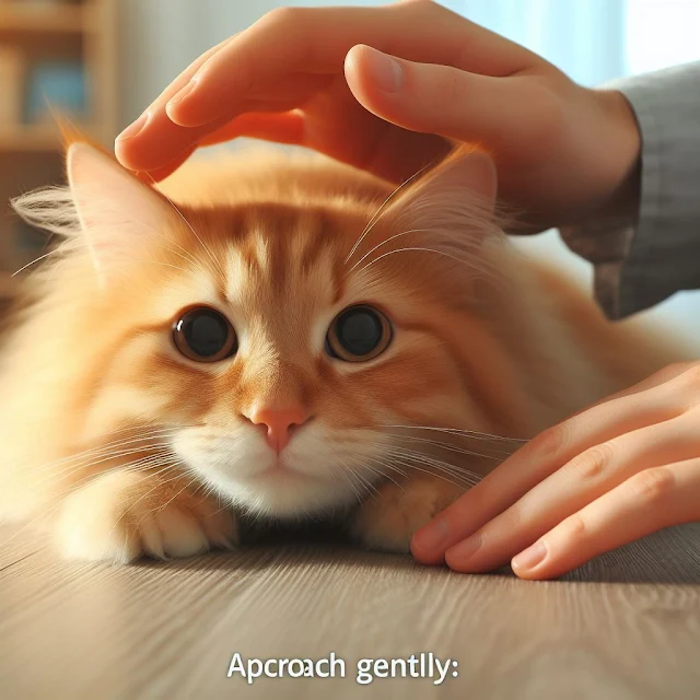Approach Gently to pet a cat