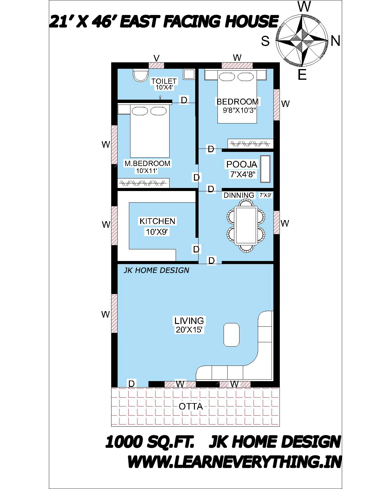 East facing house plan with pooja room