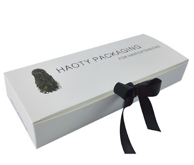White Kraft State Tuck Hair Extension Packaging Box with Black Ribbon Bow