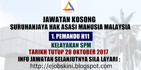 Jawatan Kosong Suruhanjaya Hak Asasi Manusia Malaysia (SUHAKAM) - 20 Oktober 2017