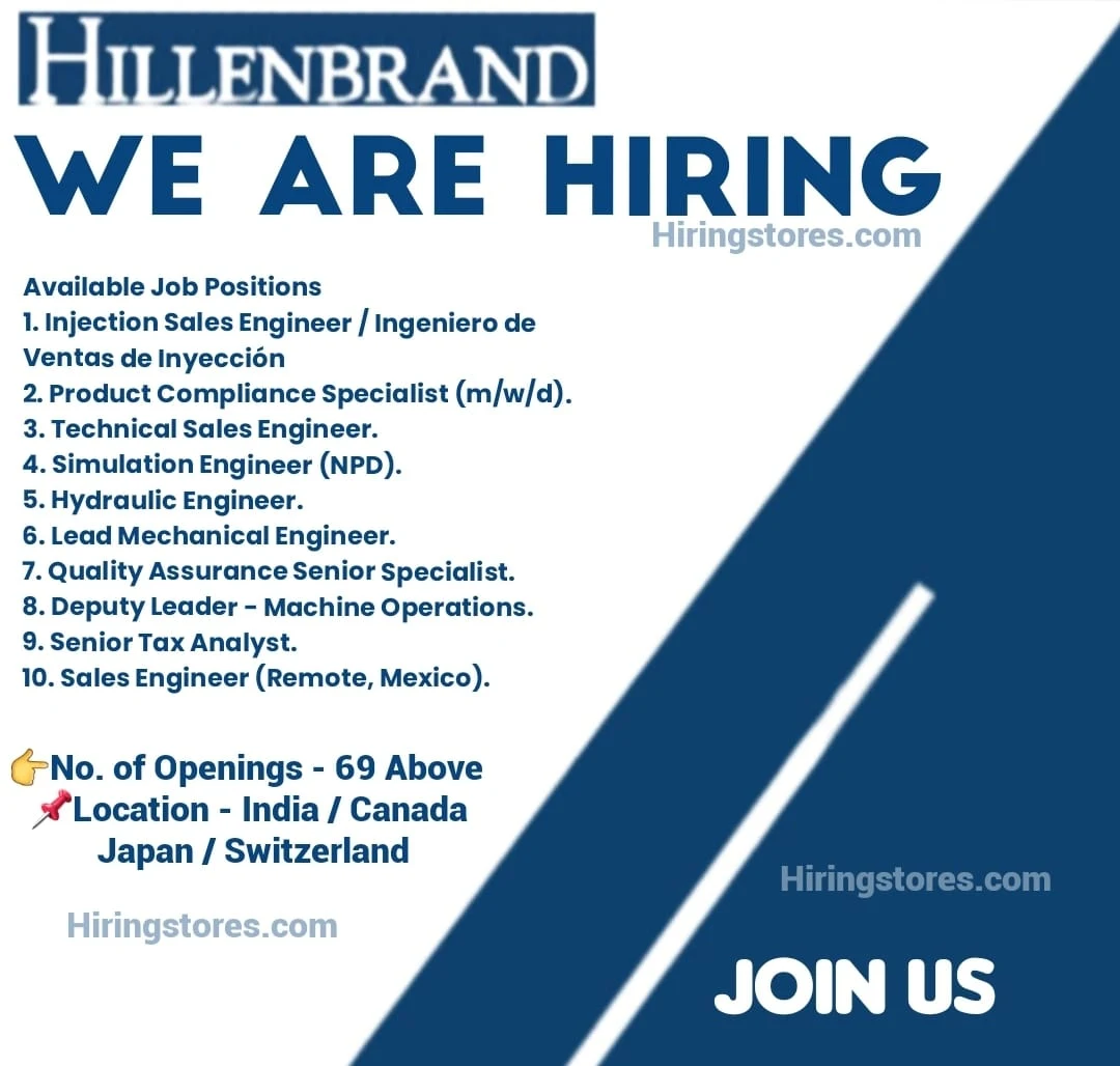Hillenbrand Job Vacancy 2024 in India / Canada / Japan / Switzerland