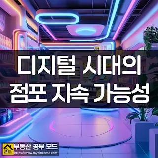디지털화 되어있는 미래 지향적이고 세련된 내부 인테리어를 갖고 있는 무인 점포의 모습을 미드저니로 생성한 일러스트레이션 입니다.