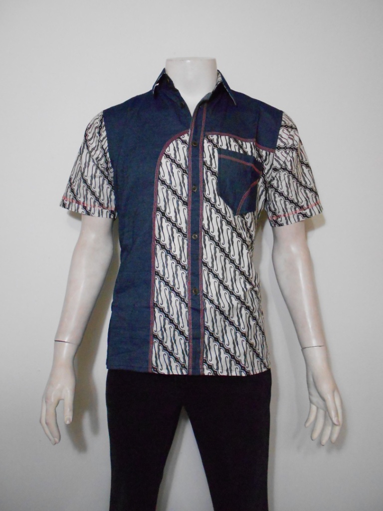 Desain Kemeja batik pria kombinasi kain polos lengan panjang dan pendek