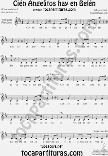 Partitura de Cien Angelitos para Trompeta y Fliscorno Sheet Music for Trumpet and Flugelhorn Music Scores