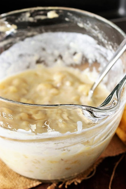 Mashed Bananas and Buttermilk Mixture to Make Buttermilk Banana Bread Image