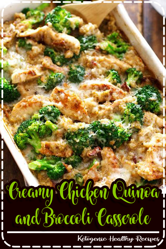 Creamy Chicken Quinoa and Broccoli Casserole - real food meets comfort food. From scratch, quick and easy, 350 calories. 