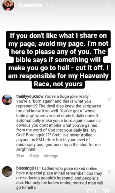 Run your heavenly race and let me run mine and let God decide who is holy – BBNaija’s Ifu Ennada calls out ‘holier than thou’ Christians