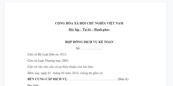 Mẫu hợp đồng dịch vụ kế toán
