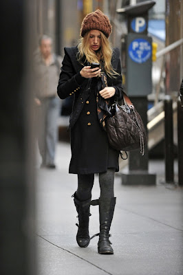 Blake Lively Boots on Blake Lively  Boots  Collant  Coat  Chanel  Hat  Wool