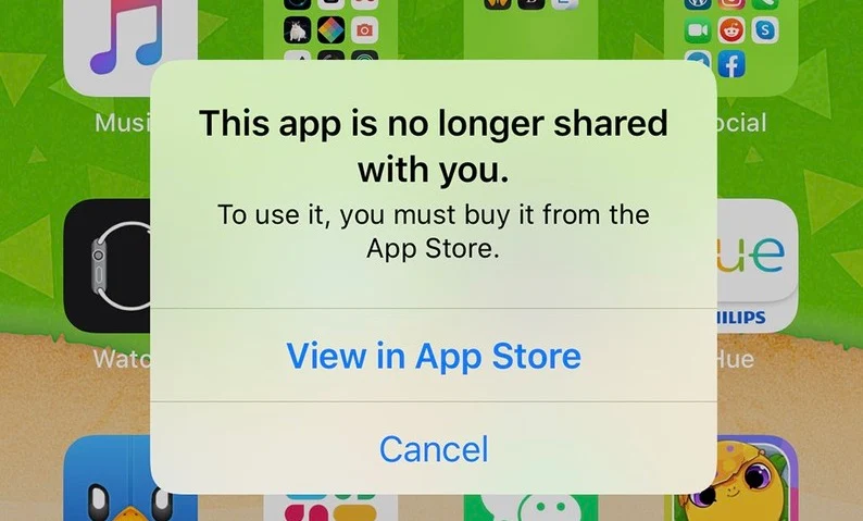 This app is no longer shared with you error.