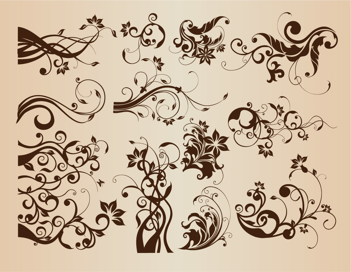 Free Vector がらくた素材庫 蔓の巻いた植物の飾り罫 Vintage Floral Elements For Design イラスト素材