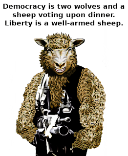 Liberty is a well-armed sheep, meme image by Wendy Cockcroft