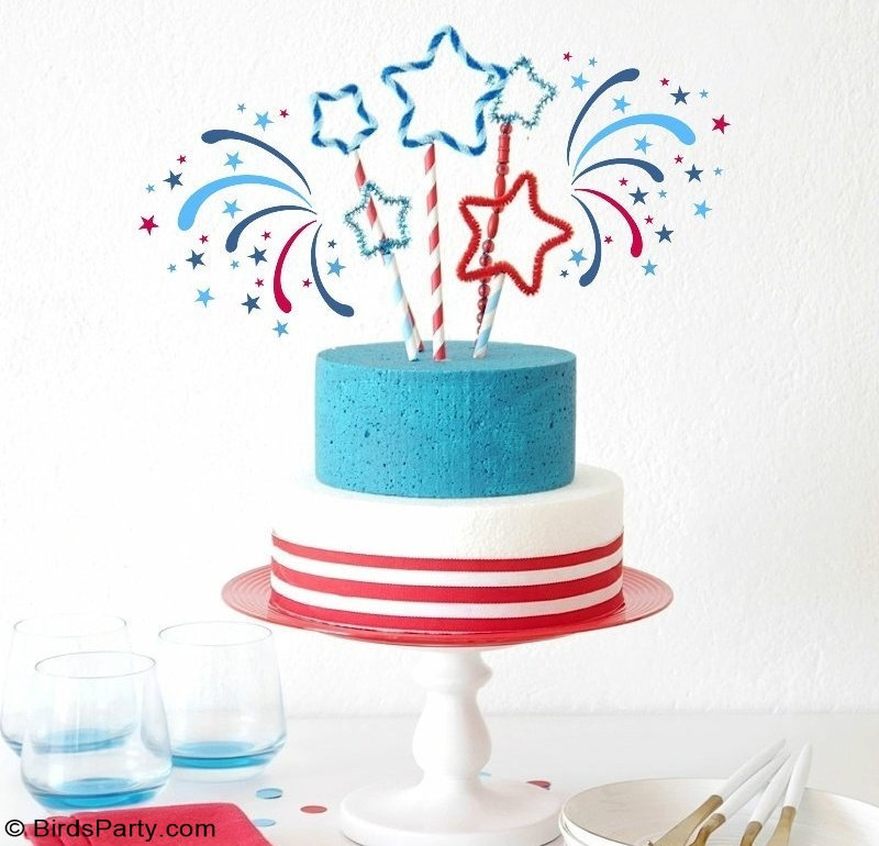 DIY 4th of July Patriotic Star Wands  - quick & easy craft project to make with the kids to decorate cakes, cupcakes, headbands or make bubble wands! by BirdsParty.com @BirdsParty #4thjuly #patrioticcrafts #redwhiteblue #diycrafts #4thjulycrafts #starwands #diywands #caketoppers #fireworkscrafts
