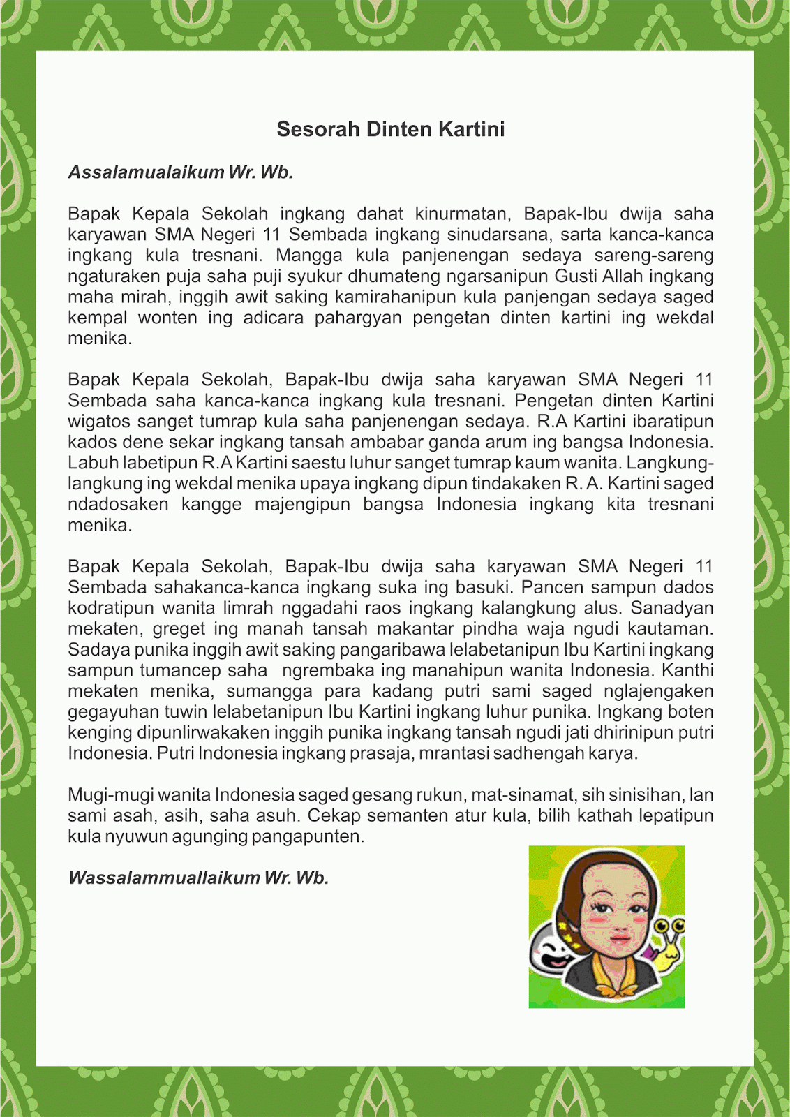 Sesorah Bahasa Jawa Hari Kartini