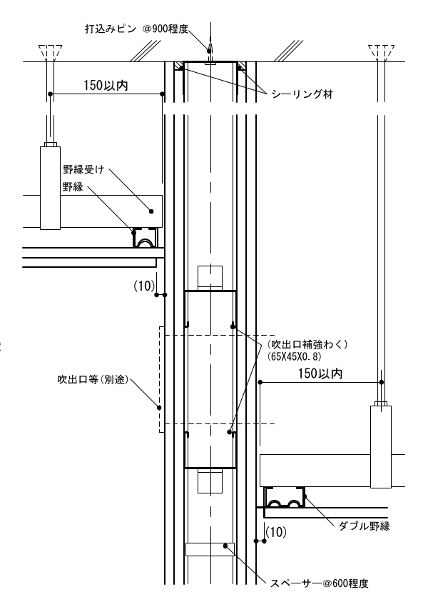 2-23-1 軽量鉄骨壁下地 頭部 2室の天井高が異なる場合