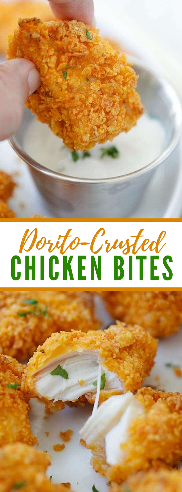 Tortilla Chip-crusted Chicken Bites #appetizers #snack