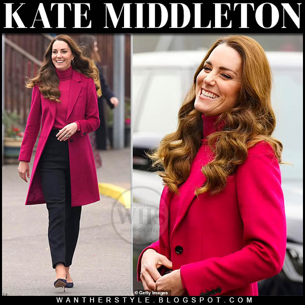 Kate Middleton in fuchsia coat and fuchsia turtleneck
