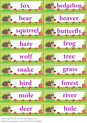 forest animals card with words