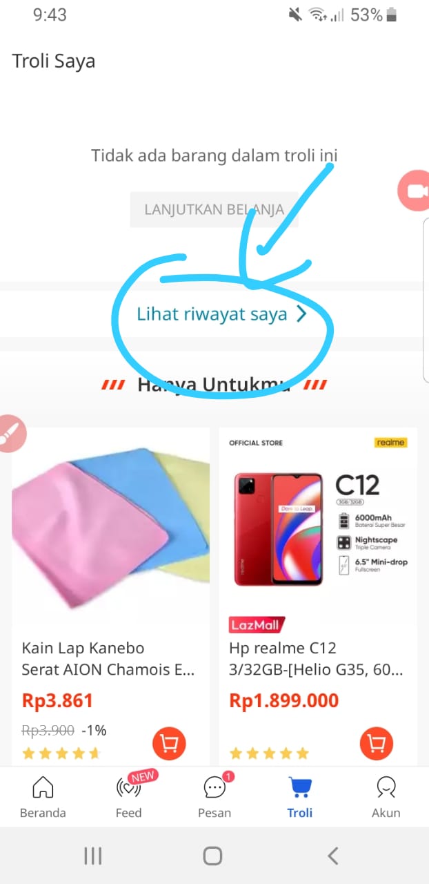 riwayat barang dilihat Lazada