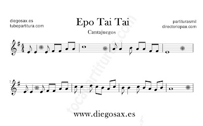 Epo tai tai partitura para flauta, violín, saxofón alto, trompeta, clarinete, soprano sax, tenor, oboe, corno inglés, trompa, fliscorno... en clave de Sol