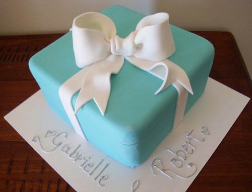 Three tier Tiffany blue wedding cake made to look like a gift box cake