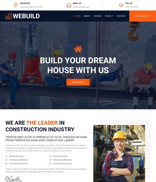 Free WEBUILD – Construction Company Website Template Download 