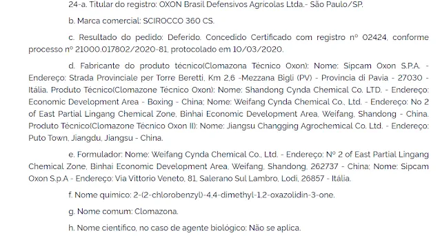 Imagem mostra ato do Ministério da Agricultura com informações sobre agrotóxicos também para a cana-de-açúcar