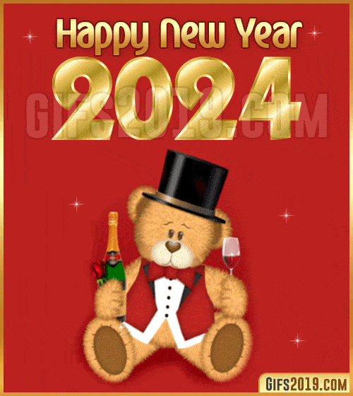 happy new year 2024 teddy bear gif