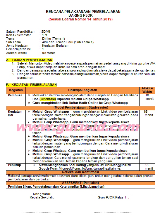 Rpp Daring Pjok Sd Semester 1 Kelas 2 - Unduh File Guru