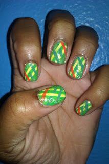 Julep, green, yellow, blue, coral, stripes, striping, plaid, nail art, mani