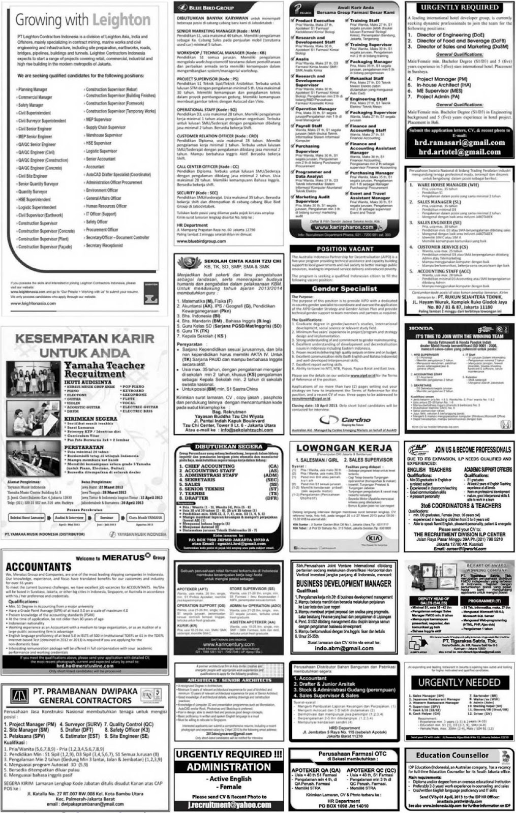 Iklan Lowongan kerja koran kompas Sabtu 23 Maret 2013 