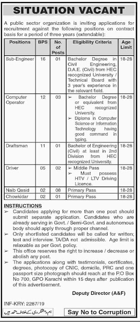 Public Sector Organization Jobs 2019 P.O.Box 700 Karachi