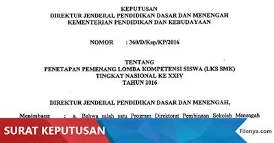 SK PENETAPAN PEMENANG LKS XXIV TAHUN 2016