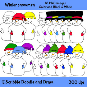 Winter snowmen wearing hats and gloves clip art