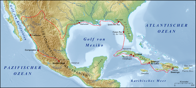 Примерный маршрут экспедиции Нарваэса из Санто-Доминго