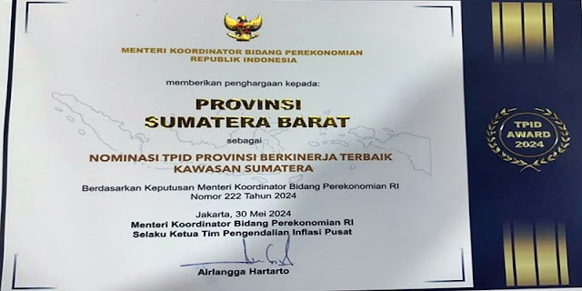 Provinsi Sumbar Berhasil Terpilih Sebagai Nominasi TPID Berkinerja Terbaik Kawasan Sumatera