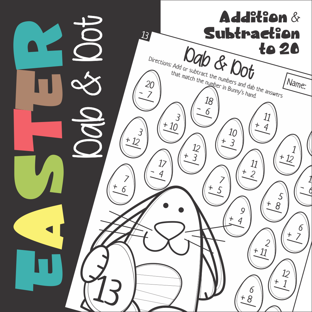 Dab and Dot Easter Subtraction and Addition to 20 Worksheets