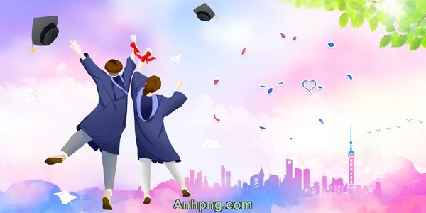 Background tổng kết cấp 2 học sinh tung nón bay