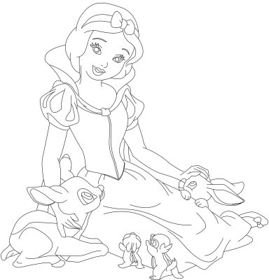 Snow White Coloring Pages on Snow White Playing With Friends  Squirrel    Disney Coloring Pages