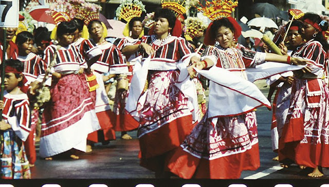 Bukidnon women performing a traditional dance during the Kaamulan Festival in Malaybalay, Bukidnon