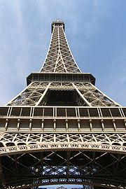 Looking up at the Eiffel Tower