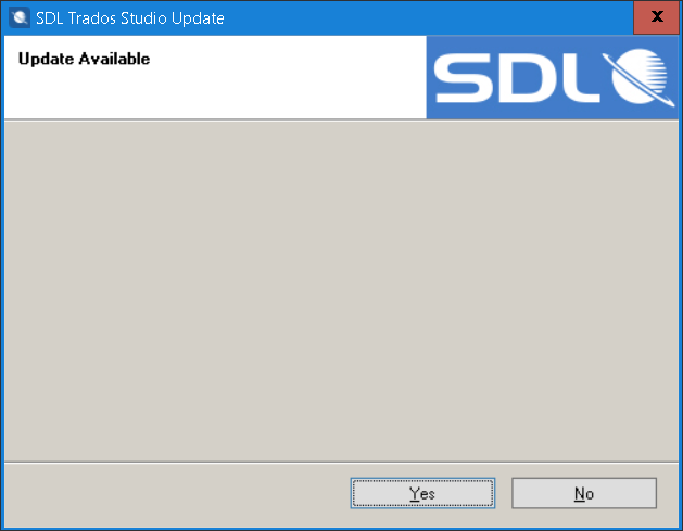 SDL Trados Studio Update window: no-data version