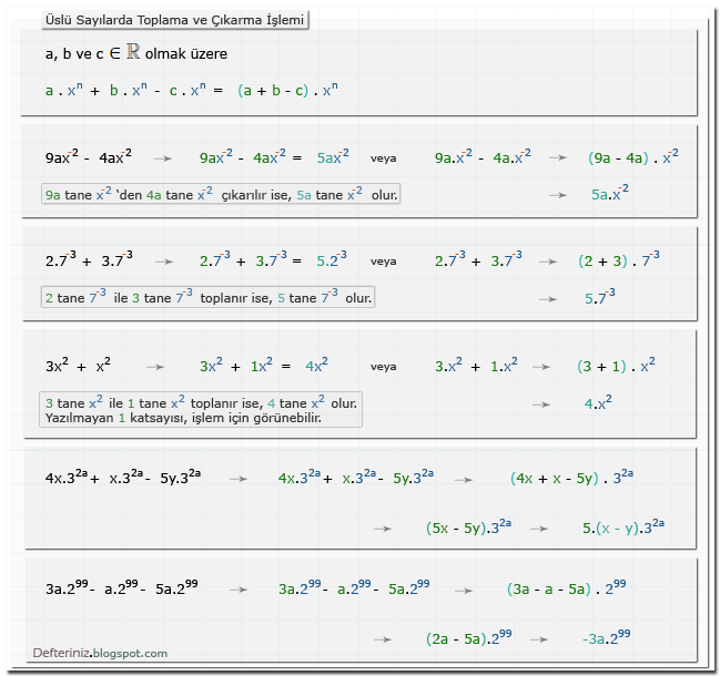 Örnek-26 » Eksi (-) işaretli üslü sayılarda toplama ve paranteze alma işlemleri için bilinmeyenli ve sayısal örnekler.